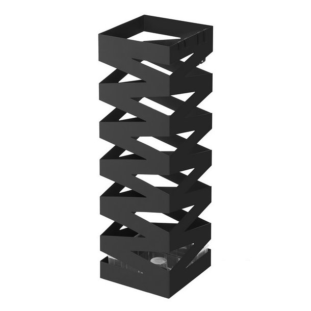 Paraplyholder med kroge og drypbakke - sort paraplystativ