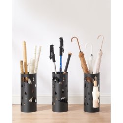 Paraplystativ med kroge og drypbakke - sort paraplyholder