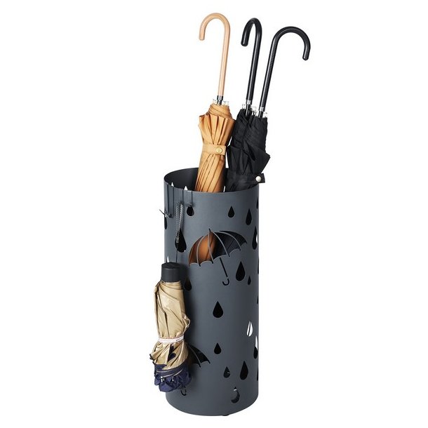 Paraplystativ med kroge og drypbakke - gr� paraplyholder