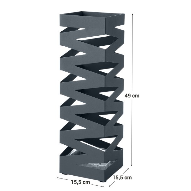 Paraplyholder med kroge og drypbakke - gr� paraplystativ