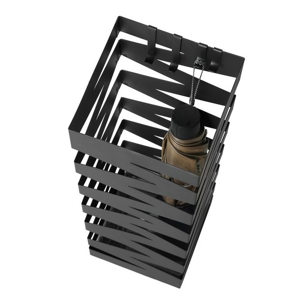 Paraplyholder med kroge og drypbakke - sort paraplystativ