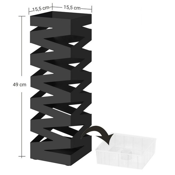 Paraplyholder med kroge og drypbakke - sort paraplystativ