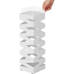 Paraplyholder med kroge og drypbakke - hvid paraplystativ