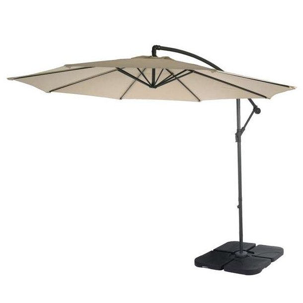 Hængeparasol Ø3 meter - Ø300 cm creme vipbar parasol med krydsfod og fliser