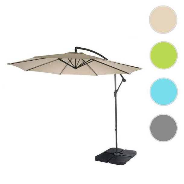 Hngeparasol 3 meter - 300 cm creme vipbar parasol med krydsfod og fliser