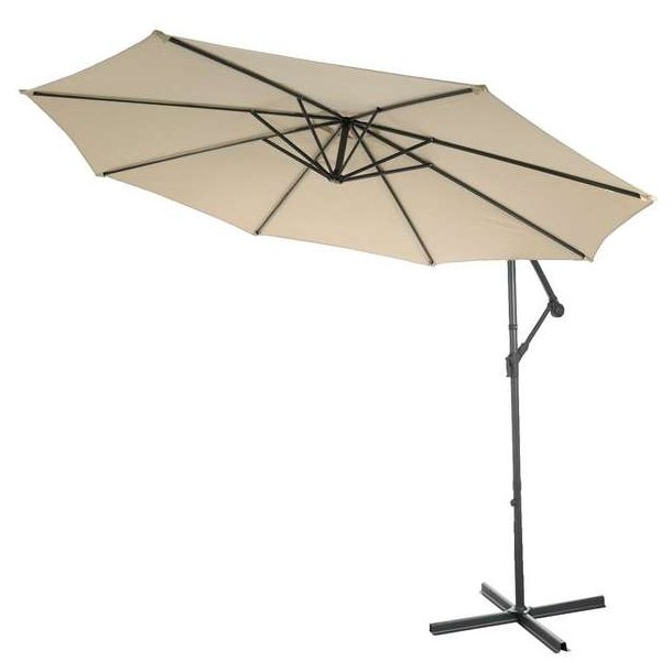 Hngeparasol 3 meter - 300 cm creme vipbar parasol med krydsfod og fliser