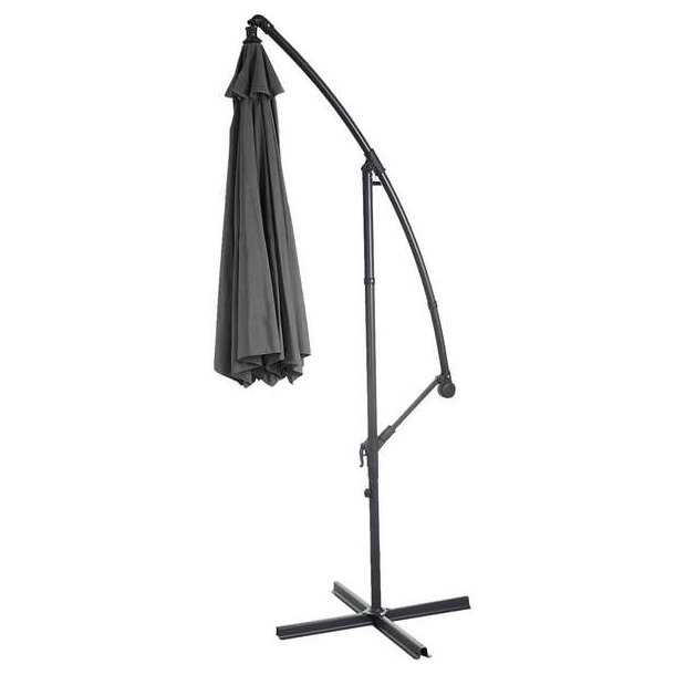 Hngeparasol 3 meter - 300 cm antracit vipbar parasol med krydsfod og fliser