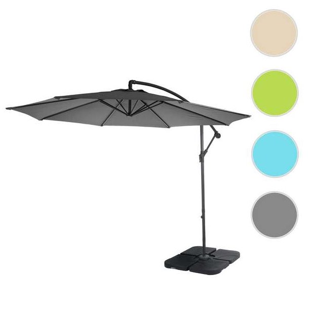 Hngeparasol 3 meter - 300 cm antracit vipbar parasol med krydsfod og fliser