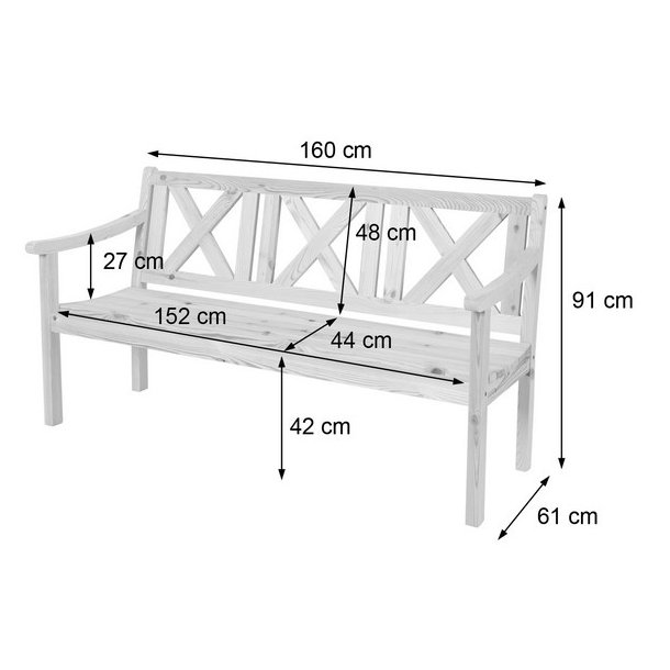 Havebnk og parkbnk - 3 personers 160 cm trbnk - hvid