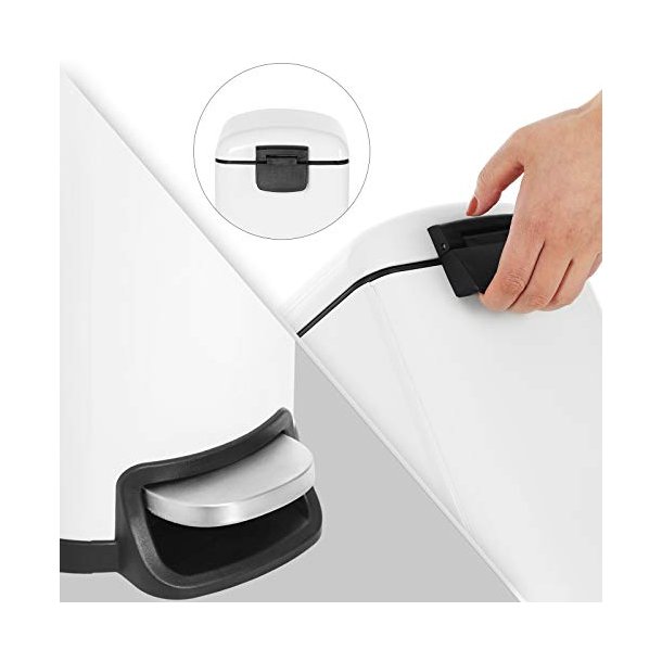 Pedalspand 10L - skraldespand med soft-close l�g - hvid metal
