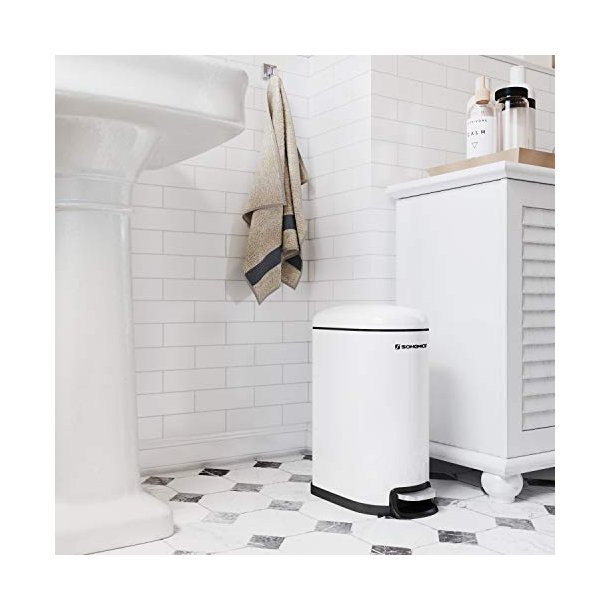 Pedalspand 10L - skraldespand med soft-close l�g - hvid metal