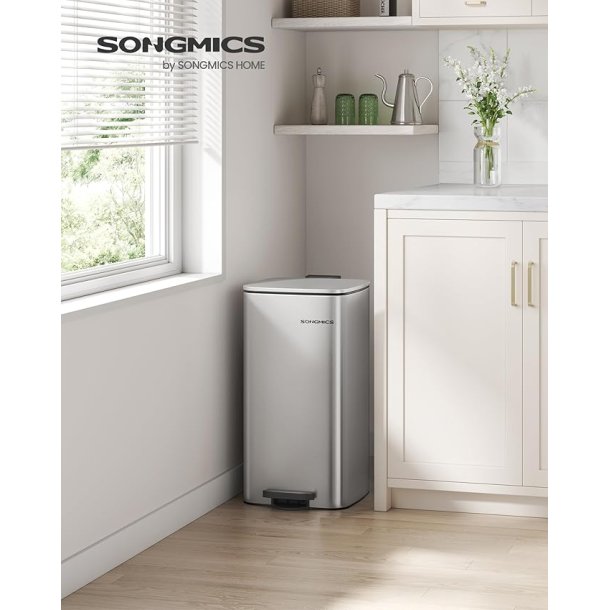 Pedalspand 30 liter - skraldespand med soft-close l�g - s�lv