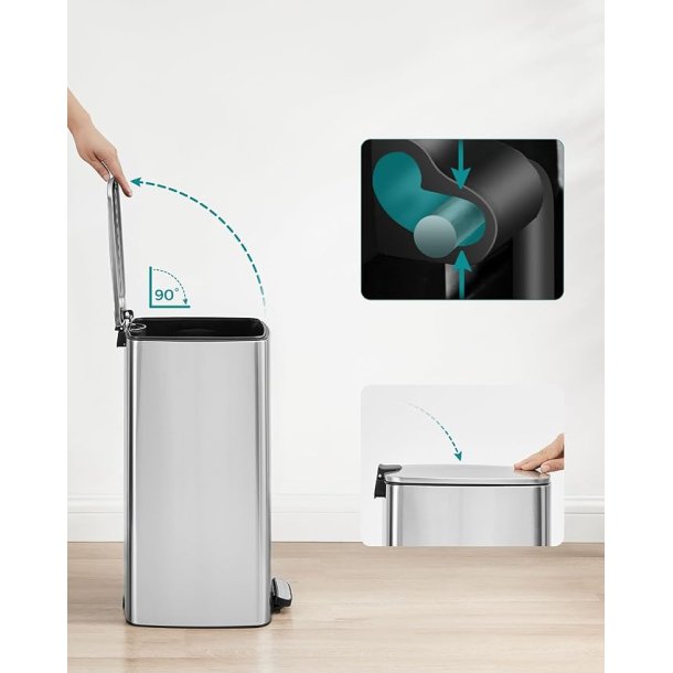 Pedalspand 30 liter - skraldespand med soft-close l�g - s�lv