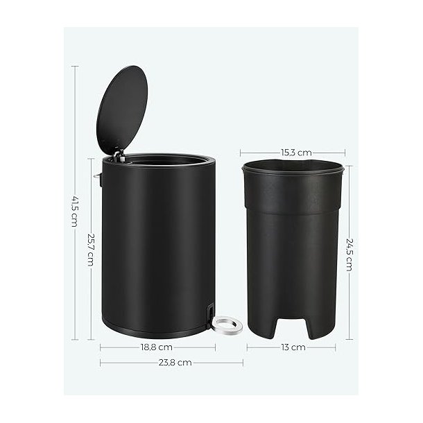 Pedalspand 3L - skraldespand med soft-close l�g - sort metal