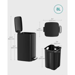Pedalspand 8L - skraldespand med soft-close l�g - sort st�l