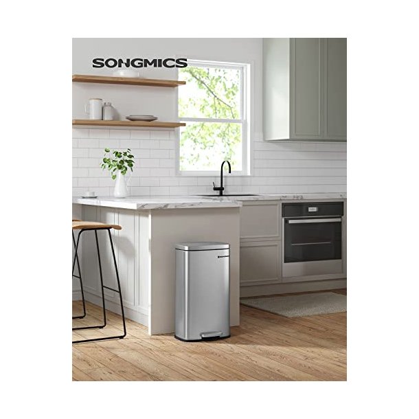 Skraldespand - pedalspand med soft close l�g - 30L s�lv
