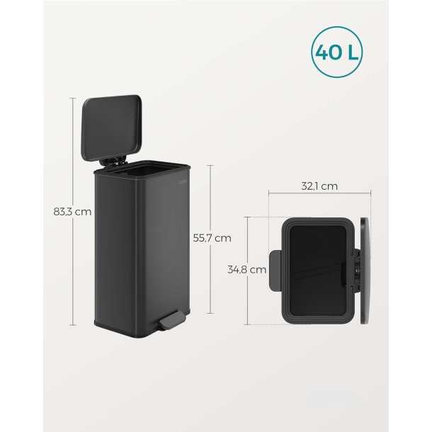 Skraldespand 40 liter - pedalspand med soft close l�g - sort