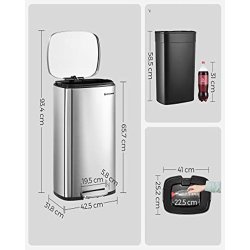 Skraldespand - pedalspand med soft close l�g - 50L s�lv