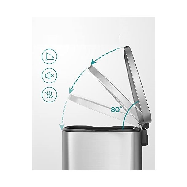 Skraldespand - pedalspand med soft close l�g - 50L s�lv