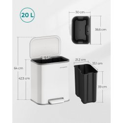 Skraldespand 20 liter - pedalspand med soft close l�g - hvid