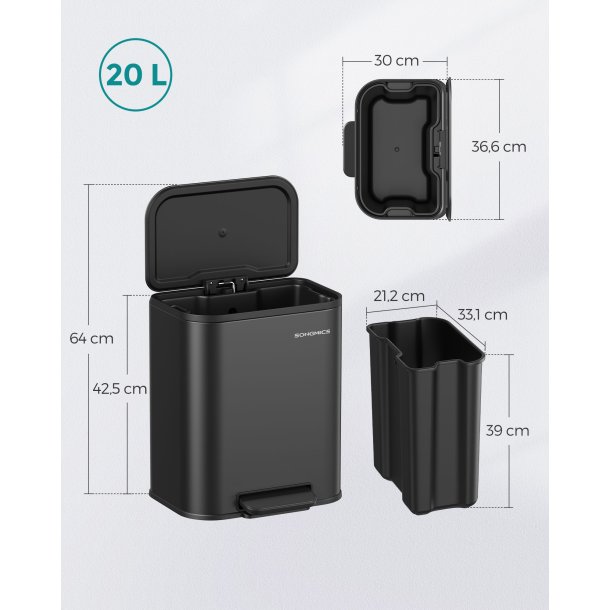 Skraldespand 20 liter - pedalspand med soft close l�g - sort
