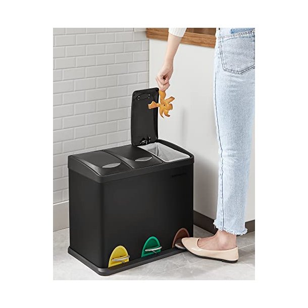 Pedal skraldespand - pedalspand med l�g - 24L (3x8L) sort metal