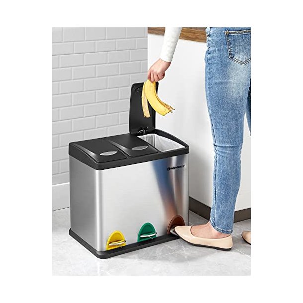 Pedal skraldespand - pedalspand med l�g - 24L (3x8L) s�lv metal