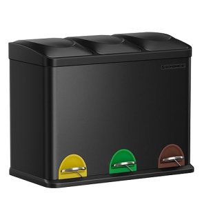 Pedalspand - skraldespand med l�g - 45L (3x15L) sort metal
