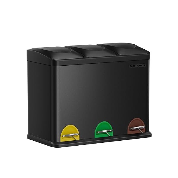 Pedalspand - skraldespand med l�g - 45L (3x15L) sort metal