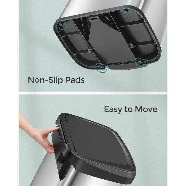 Pedalspand - h�j skraldespand med soft close l�g - 68L s�lv