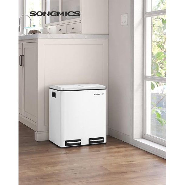 Skraldespand - pedalspand med soft close l�g - 2x15L hvid