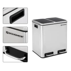 Skraldespand - pedalspand med soft close l�g - 2x15L s�lv