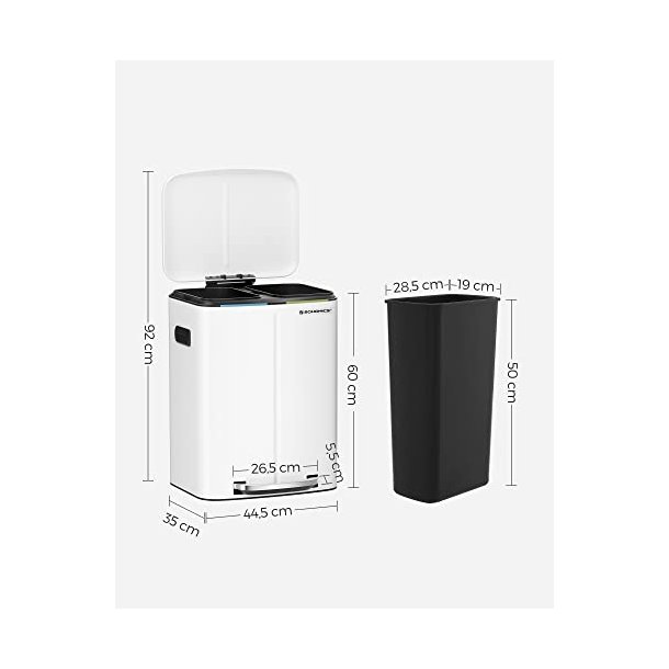 Skraldespand - pedalspand med soft close l�g - 2x20L hvid