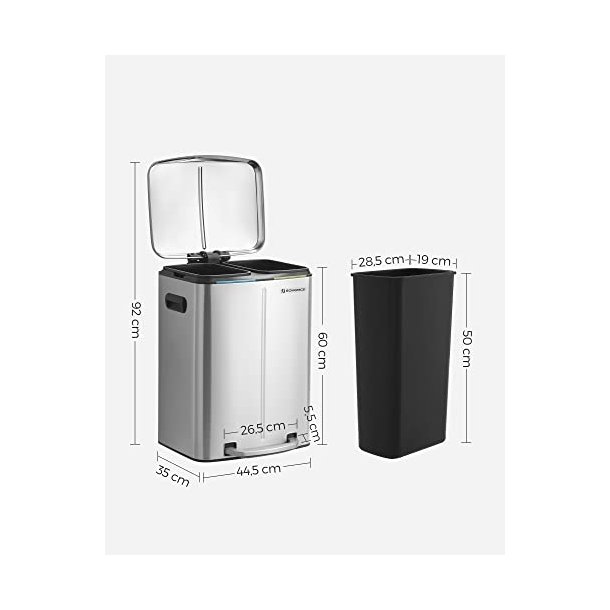 Skraldespand - pedalspand med soft close l�g - 2x20L s�lv