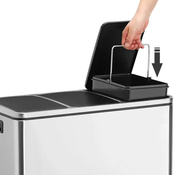 Skraldespand - pedalspand med soft close l�g - 54L (3x18) s�lv