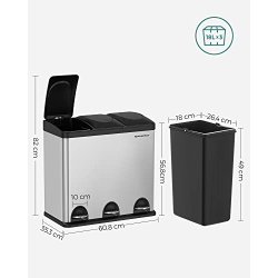 Skraldespand - pedalspand med soft close l�g - 54L (3x18) s�lv/sort