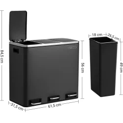 Skraldespand - pedalspand med soft close l�g - 54L (3x18) sort
