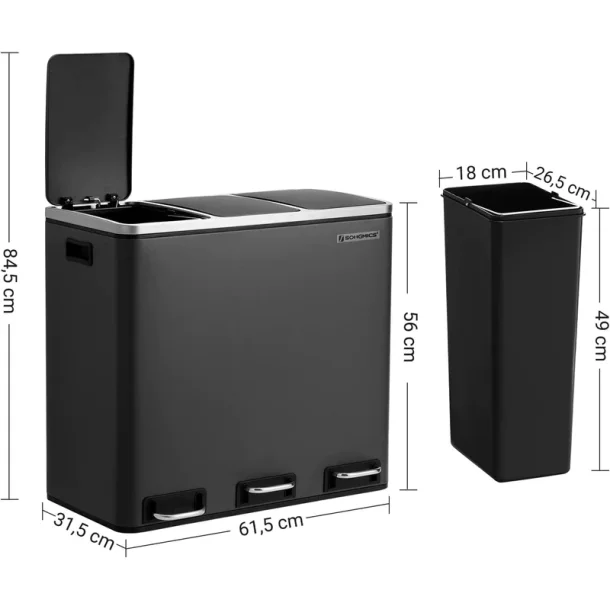 Skraldespand - pedalspand med soft close l�g - 54L (3x18) sort