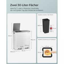 Skraldespand - pedalspand med soft close l�g - 2x30L hvid