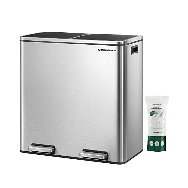 Skraldespand - pedalspand med soft close l�g - 2x30L s�lv