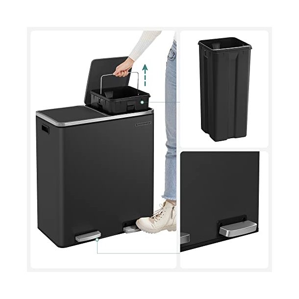 Skraldespand - pedalspand med soft close l�g - 2x30L sort