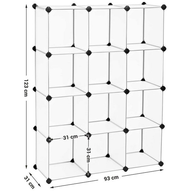 Opbevaringsreol - kubisk reol i plastik - skoreol med 12 rum