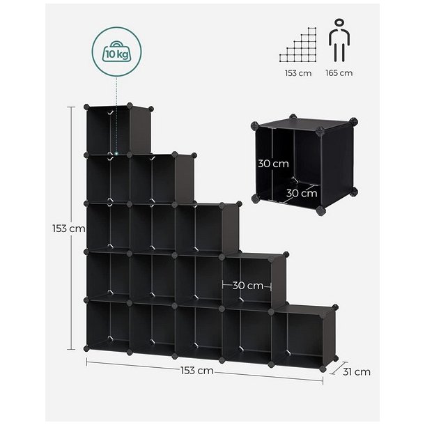 Opbevaringsskab - kubisk skab i plastik - plastikskab med 16 rum