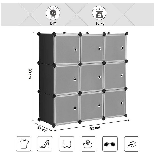 Opbevaringsskab - kubisk skab i plastik - plastikskab med 9 rum