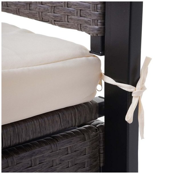 Haveb�nk og hyndeboks - gr�meleret polyrattan med creme hynde