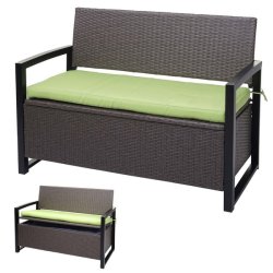 Haveb�nk og hyndeboks - gr�meleret polyrattan med gr�n hynde