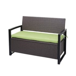 Haveb�nk og hyndeboks - gr�meleret polyrattan med gr�n hynde