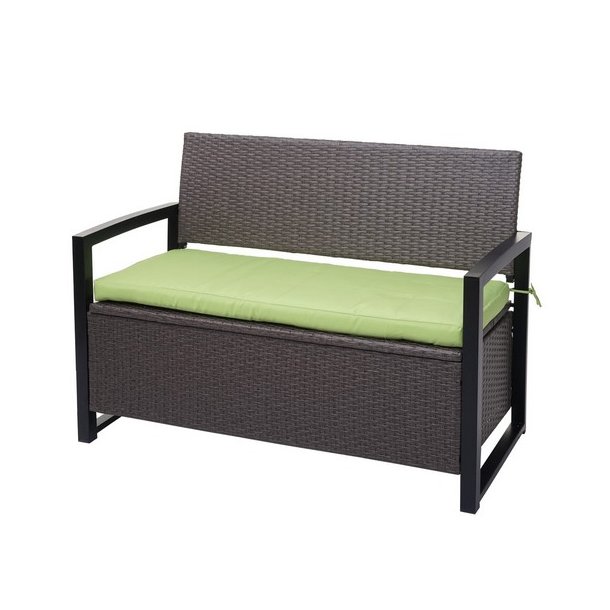 Haveb�nk og hyndeboks - gr�meleret polyrattan med gr�n hynde