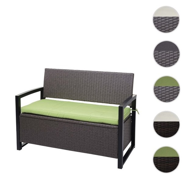 Haveb�nk og hyndeboks - gr�meleret polyrattan med gr�n hynde