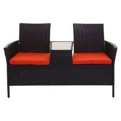 Polyrattan haveb�nk med bord - sort 2 personers havesofa 132 cm